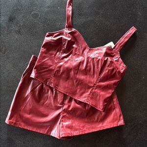 NWT Deep Red Faux Leather Shorts and matching half tank by Impressions